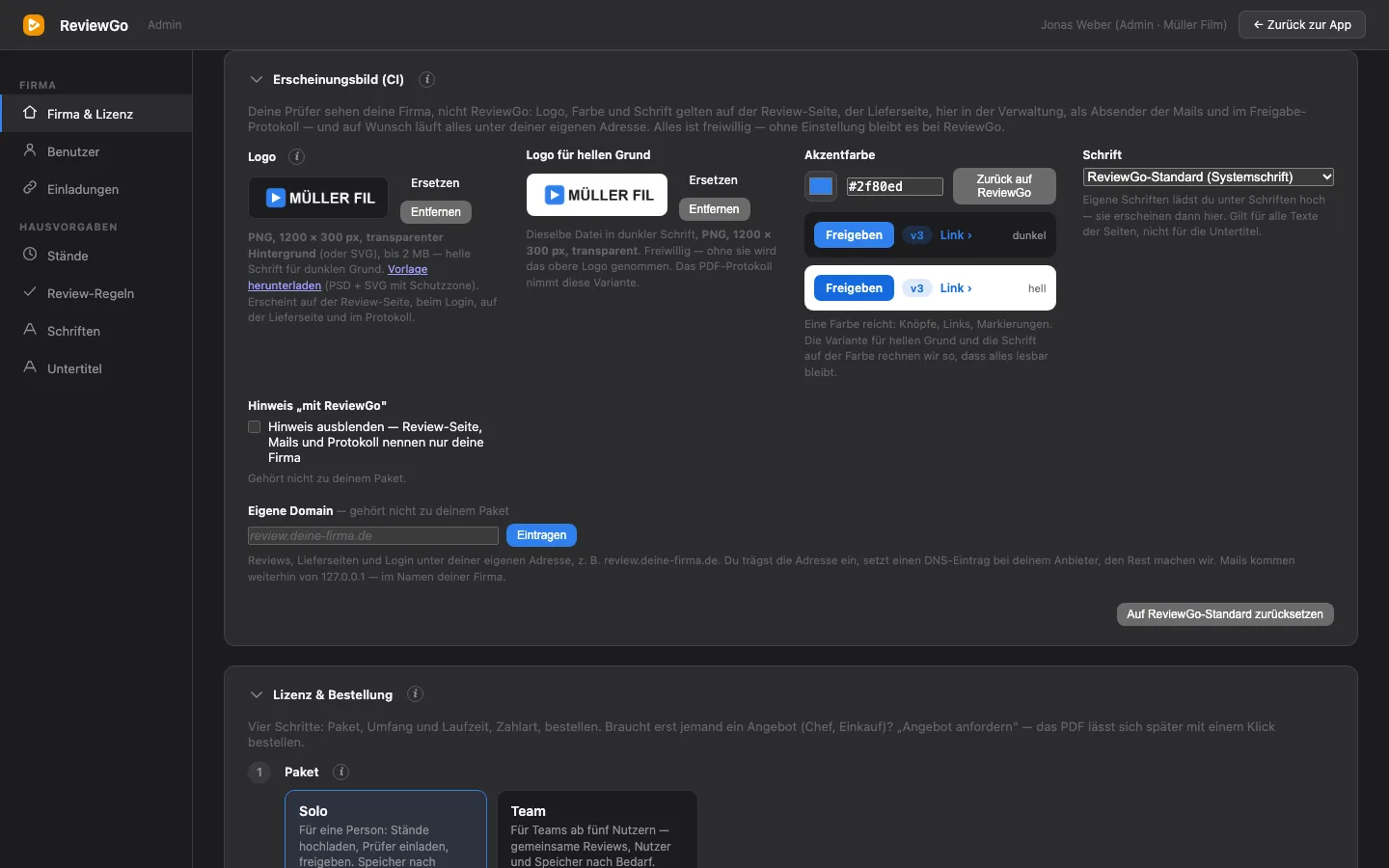 Erscheinungsbild — deine Firma statt ReviewGo
