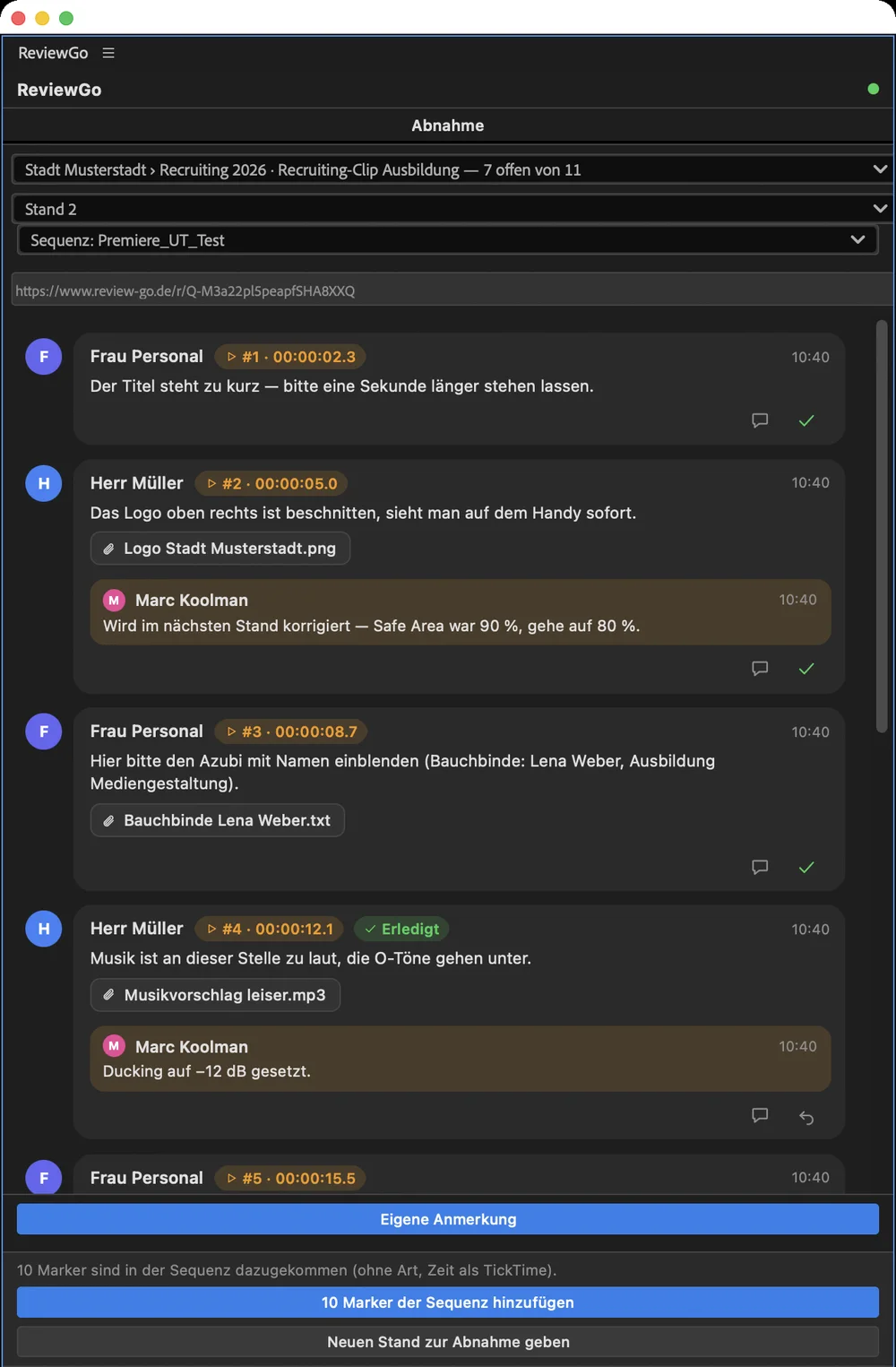 Premiere Pro: das ReviewGo-Panel